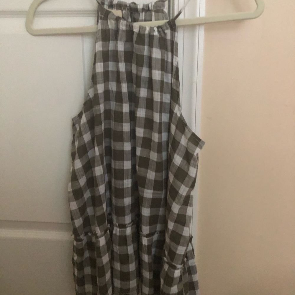 Gingham green and white tank blouse